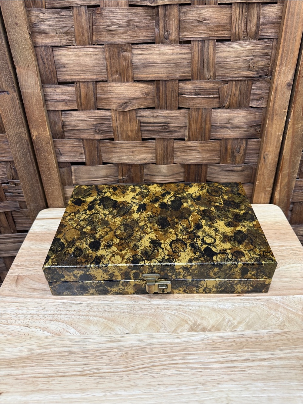 Vintage Marbled Jewelry Decorative Box in Gold and Black